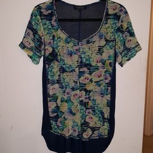 NANETTE LEPORE FLORAL SILK ROYAL BLUE SHORT SLEEVE